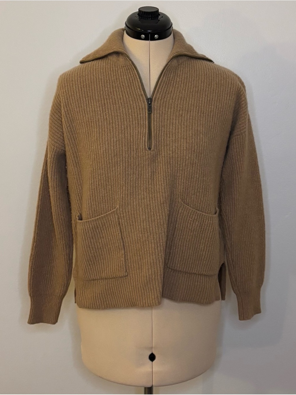 Madewell Glenbrook Half-Zip Pullover Sweater in Heather Saddle, Wool Mix Crop XS